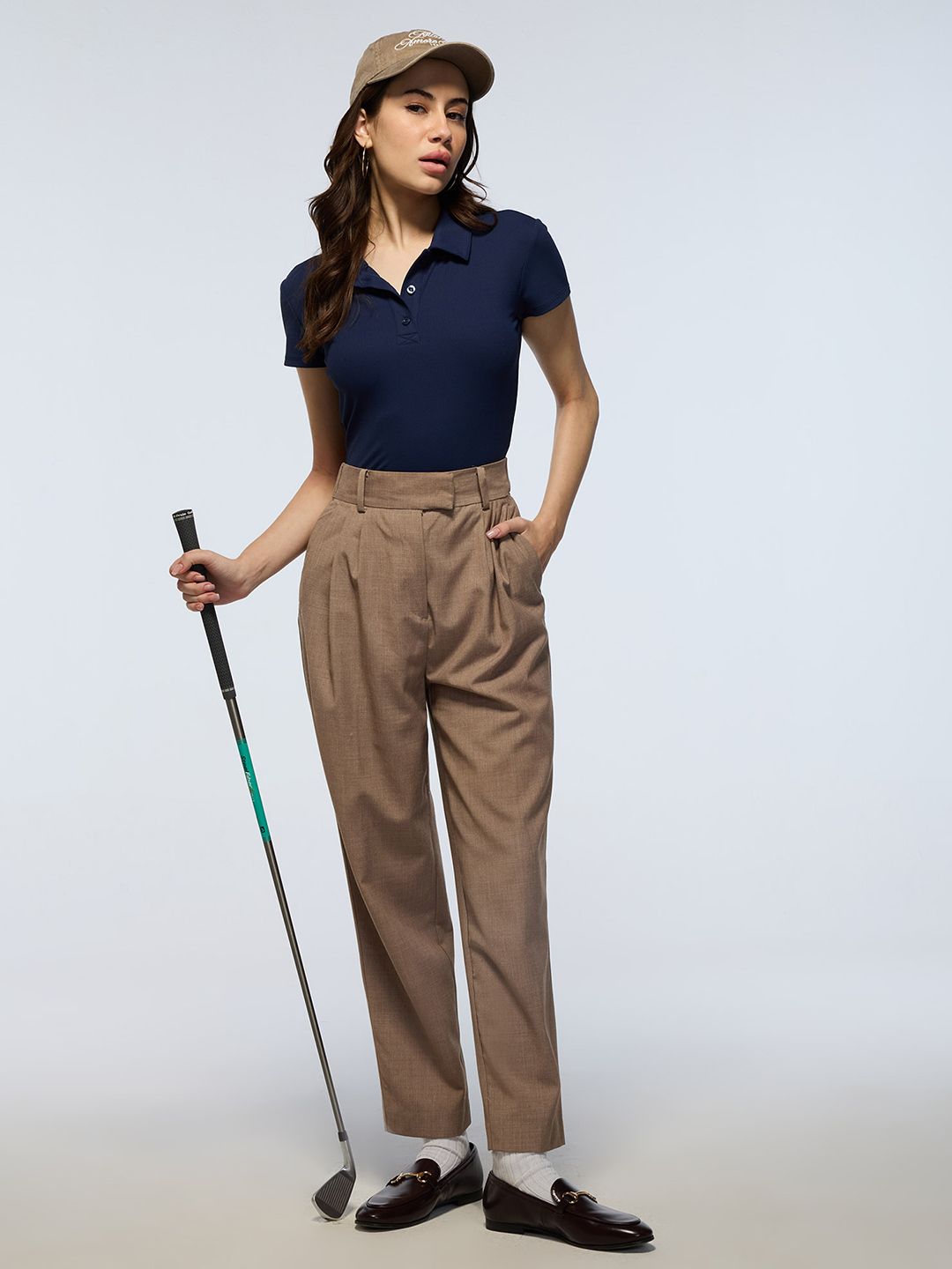 Navy Techpique Cropped Polo