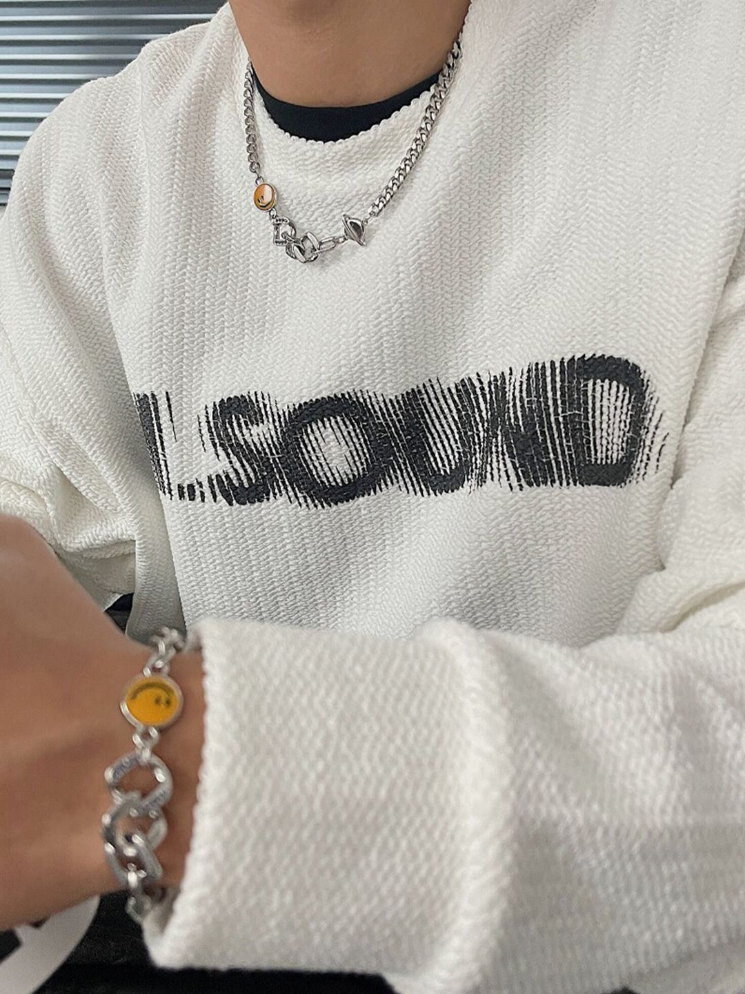 SALTY Men Stainless Steel Stone Studed Chain