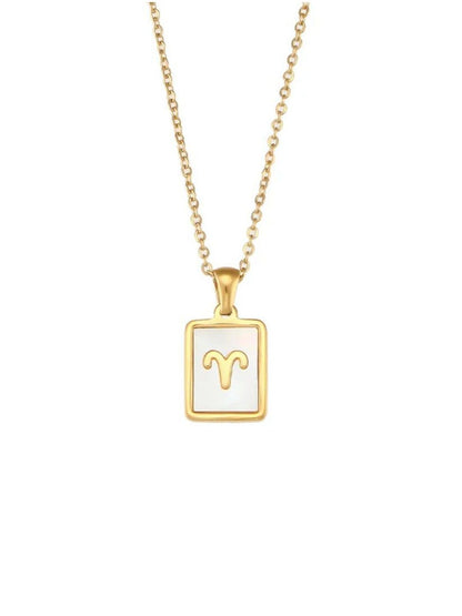 SALTY Gold & White Sign of the Stars Zodiac Aries Pendant With Chain