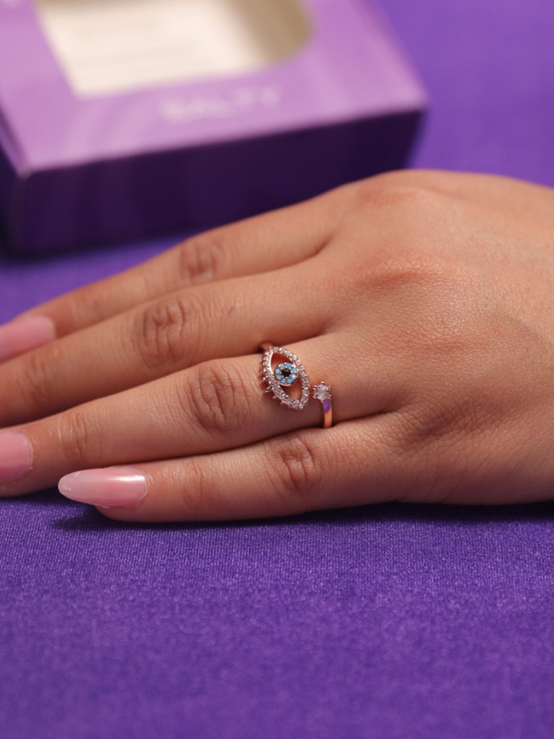SALTY Stone-Studded Evil Eye Stainless Steel Finger Ring