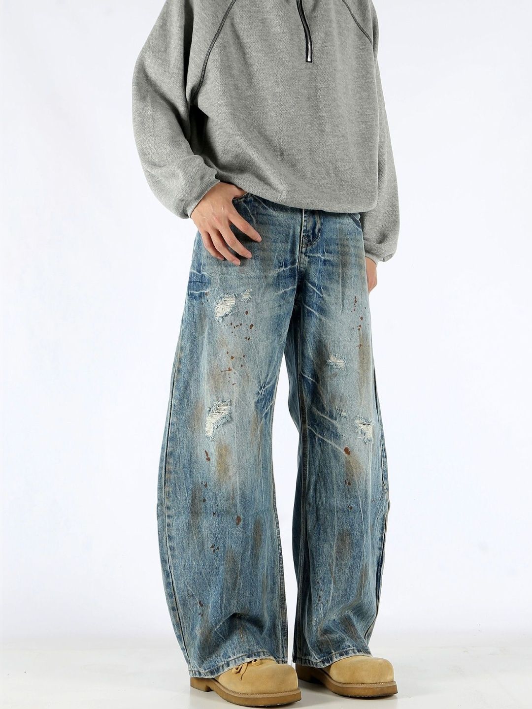 Men Wide Leg Mid-Rise Jeans