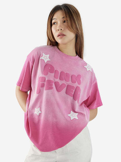 Women Oversized Fit Printed Pink T-Shirts