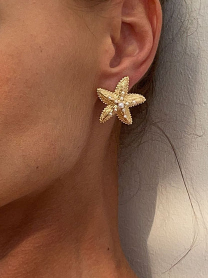 Gold-Plated Pearls Beaded Star Shaped Studs