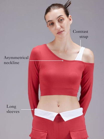 Red Whirl One Shoulder Top