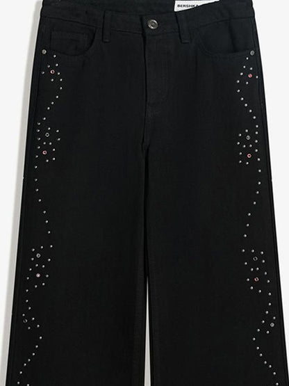 Women Wide Leg Embellished Low-Rise Jeans