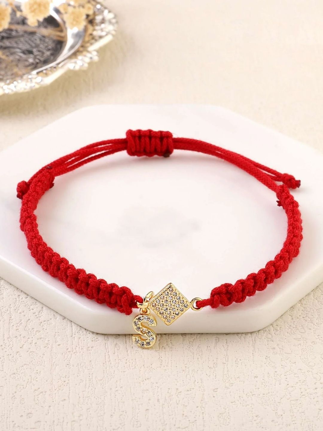SALTY Pack of 2 Women Red Thread Initial Bracelet - Alphabet-A