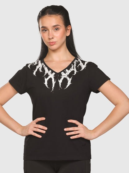 Aura Printed V-Neck Cotton T-shirt