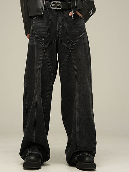 Men Wide Leg Light Fade Mid-Rise Jeans