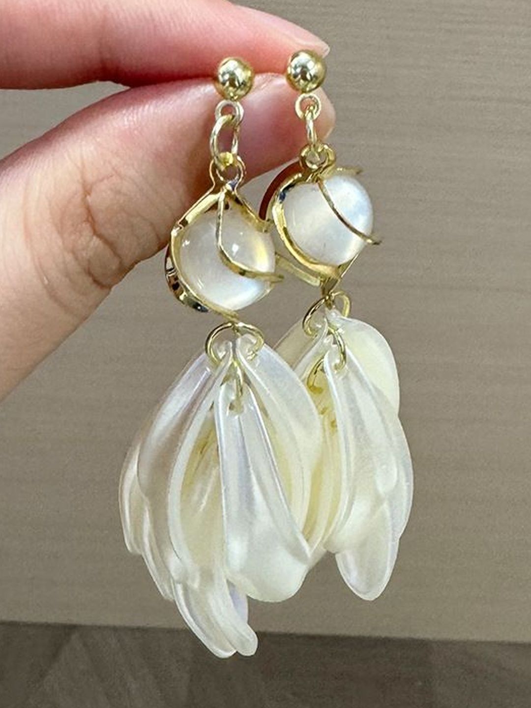 Gold-Plated Artificial Stones Studded Contemporary Drop Earrings