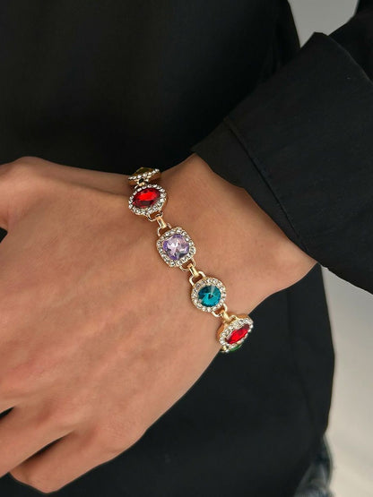 Men Gold-Plated Multicoloured Stone-Studded Link Bracelet
