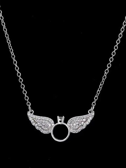 SALTY Stainless Steel Silver Plated Angel Wings Stone Studded Necklace