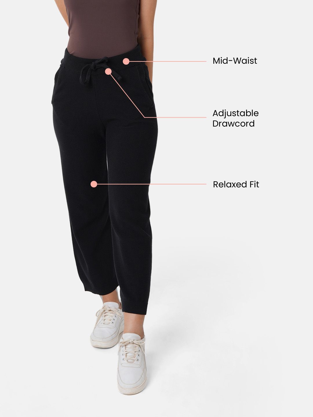 Women Black Regular Cotton Mid Rise Pants with Two Pockets