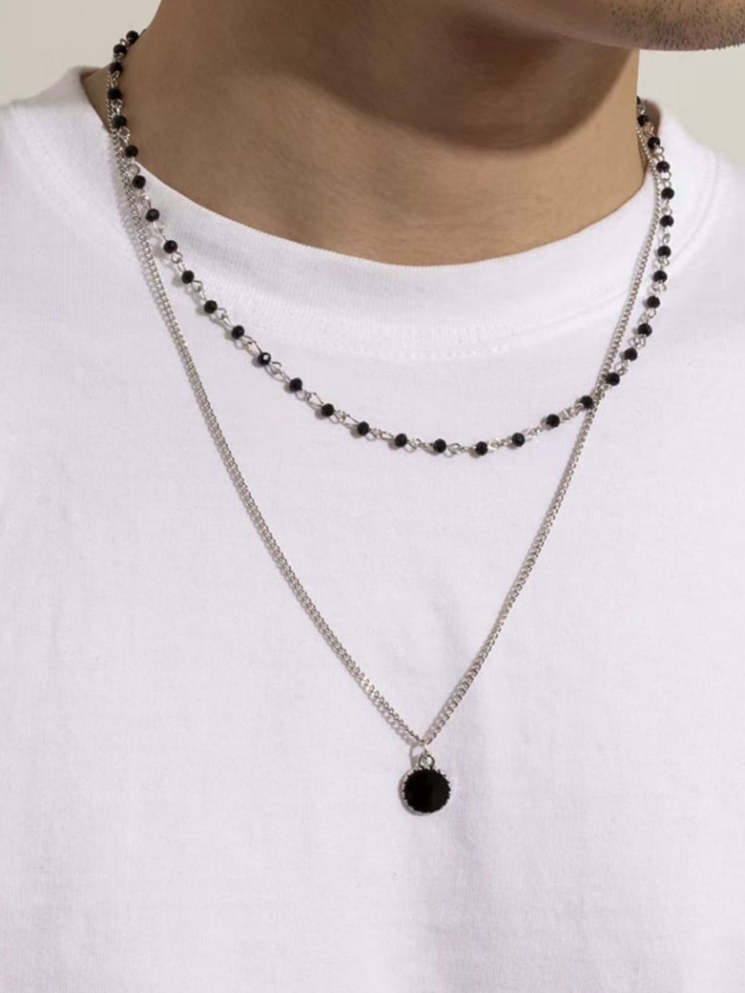 SALTY Men Stainless Steel Knight's Elegance Layered Pendant with Chain