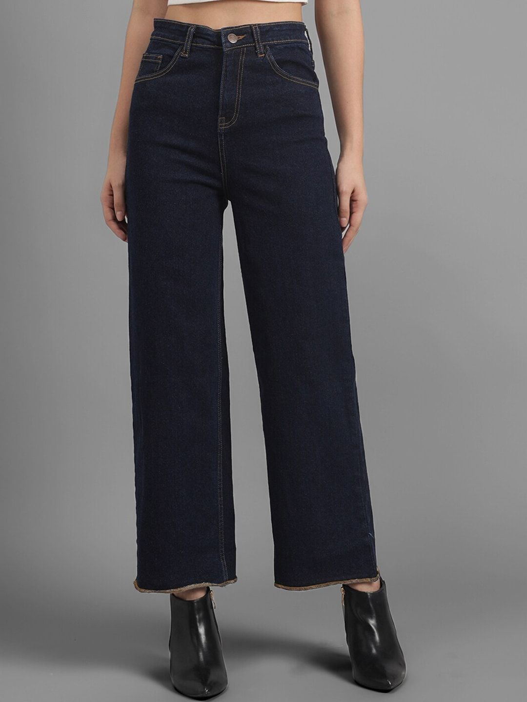 Women Navy Blue Flared High-Rise Clean Look Jeans