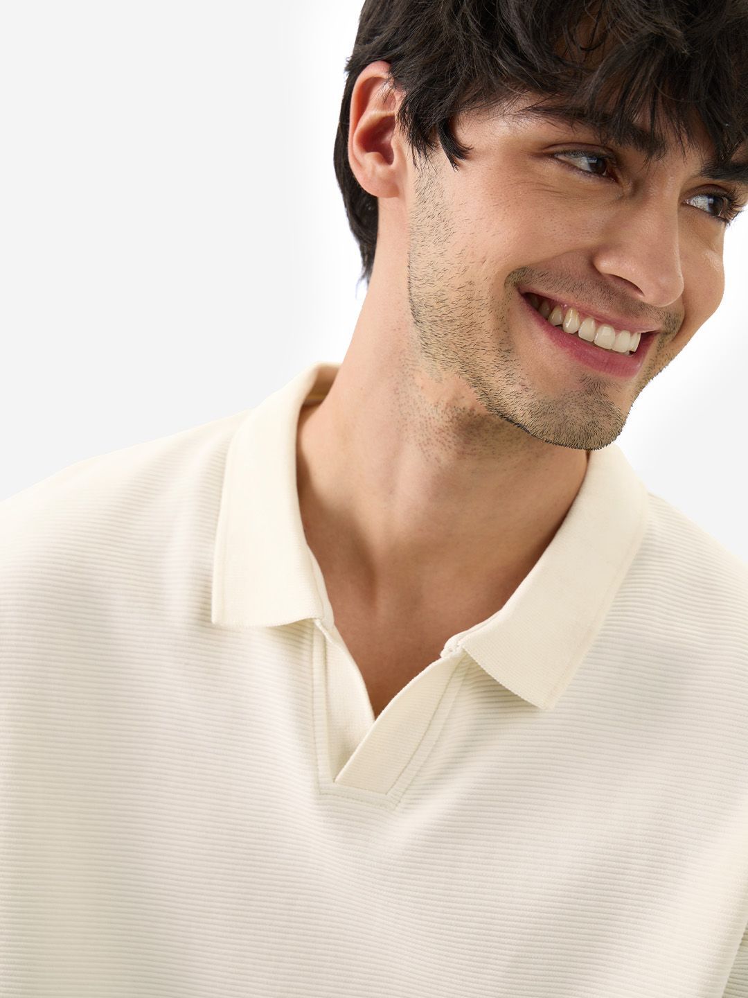 Oversized Solid Off White Polos T-Shirt
