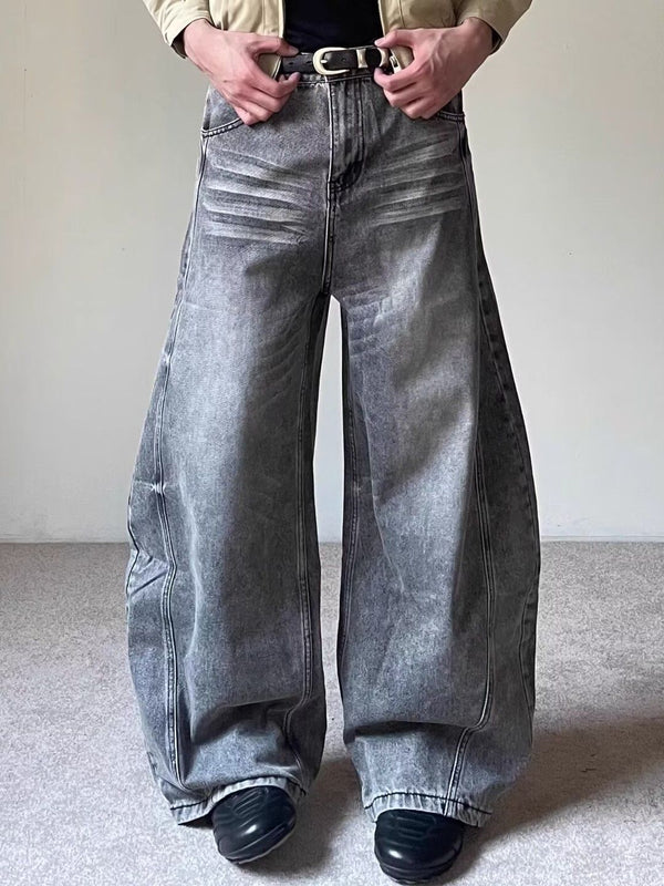 Men Wide Leg Mid-Rise Light Fade Jeans