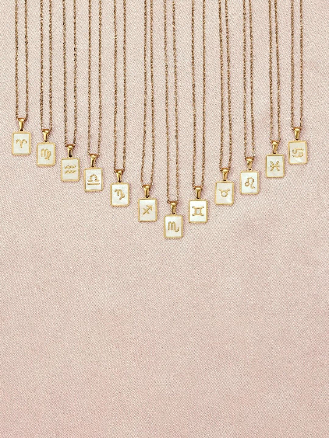 SALTY Gold & White Sign of the Stars Zodiac Gemini Pendant With Chain