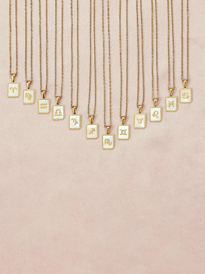 SALTY Gold & White Sign of the Stars Zodiac Gemini Pendant With Chain