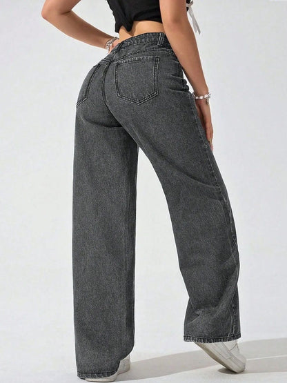 Women Comfort Wide Leg High-Rise Light Fade Stretchable Jeans