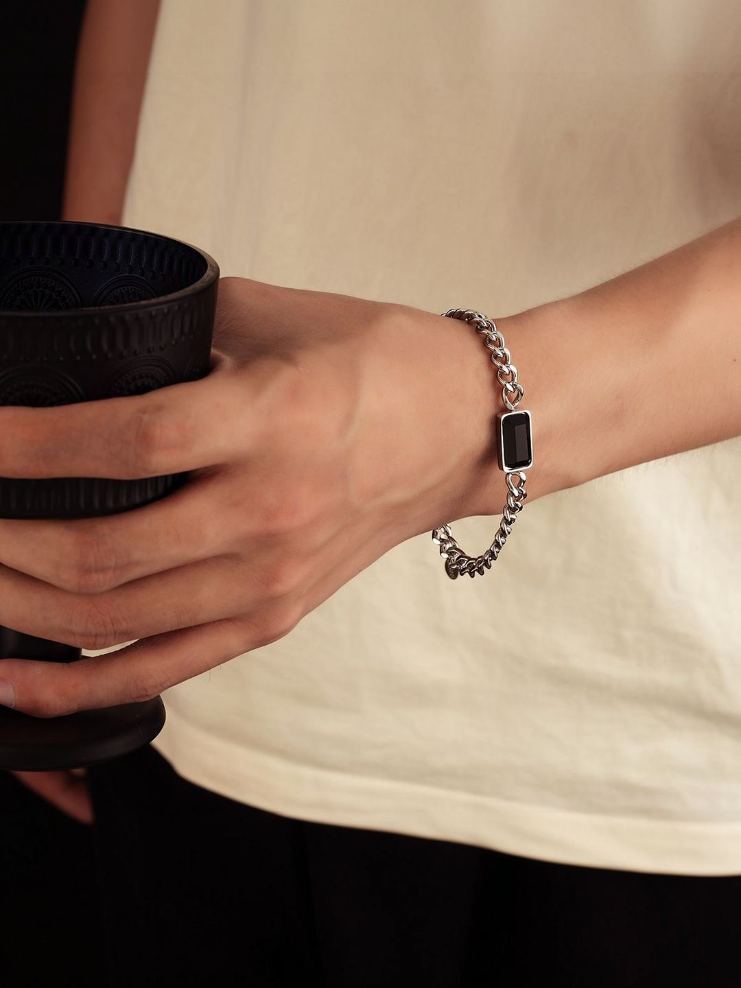 Men Handcrafted Silver-Plated Link Bracelet
