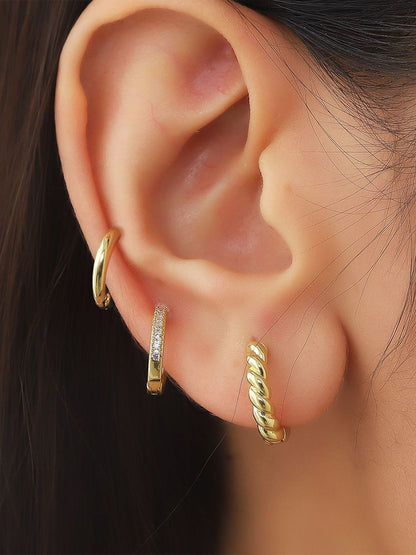 Set Of 3 Gold Plated  Artificial Studded Circular Shaped Hoop Earrings