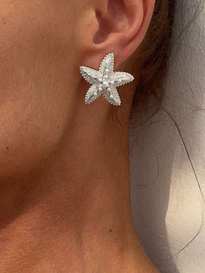 Silver-Plated Pearls Beaded Star Shaped Studs