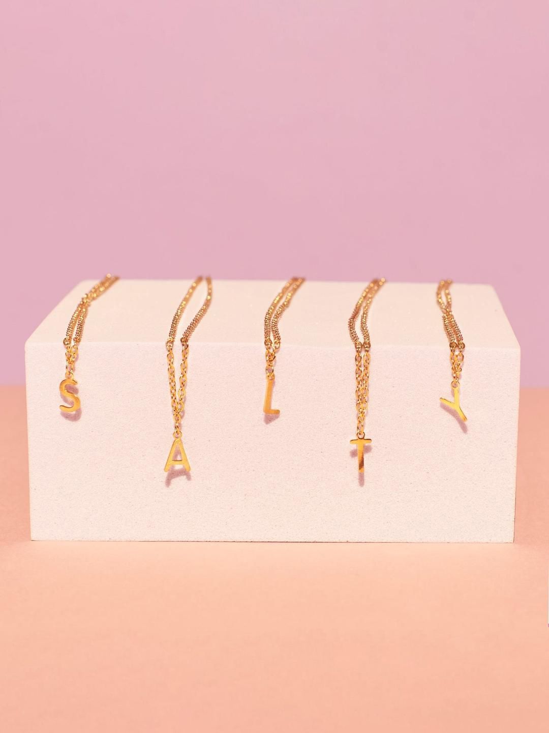 SALTY 18K Gold-Plated Personalized Initial Chain-E