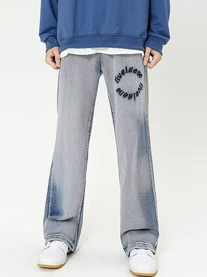 Men Wide Leg Mid-Rise Medium Shade Jeans