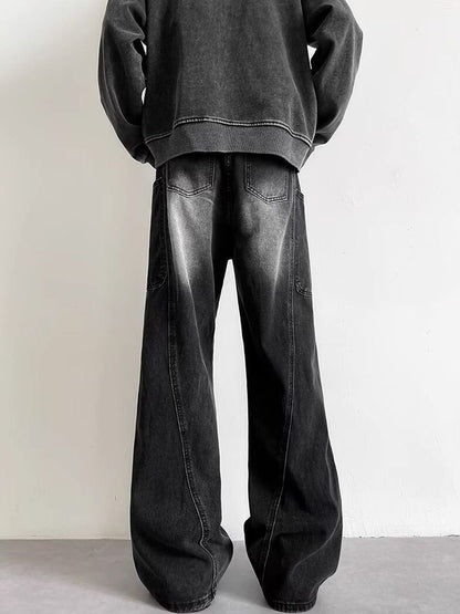 Men Wide Leg Mid-Rise Dark Jeans