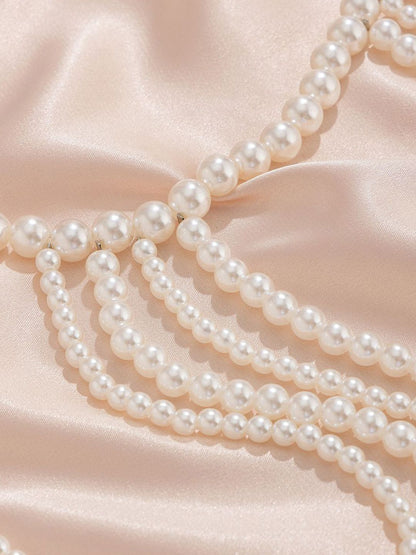 Silver-Plated Artificial Beaded Layered Body Chain