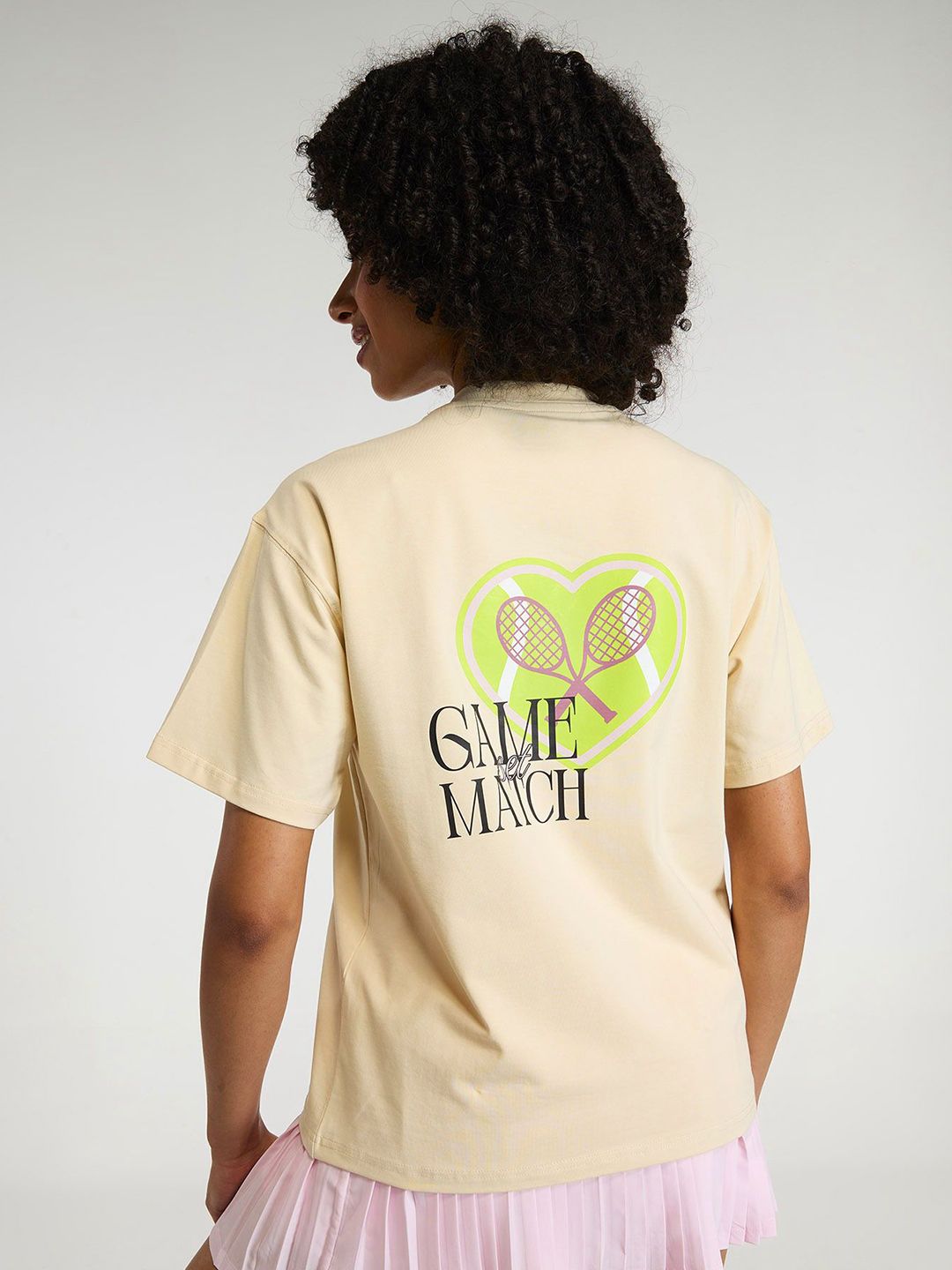 Women Cream Love All Oversized Printed Cotton-Spandex Tee
