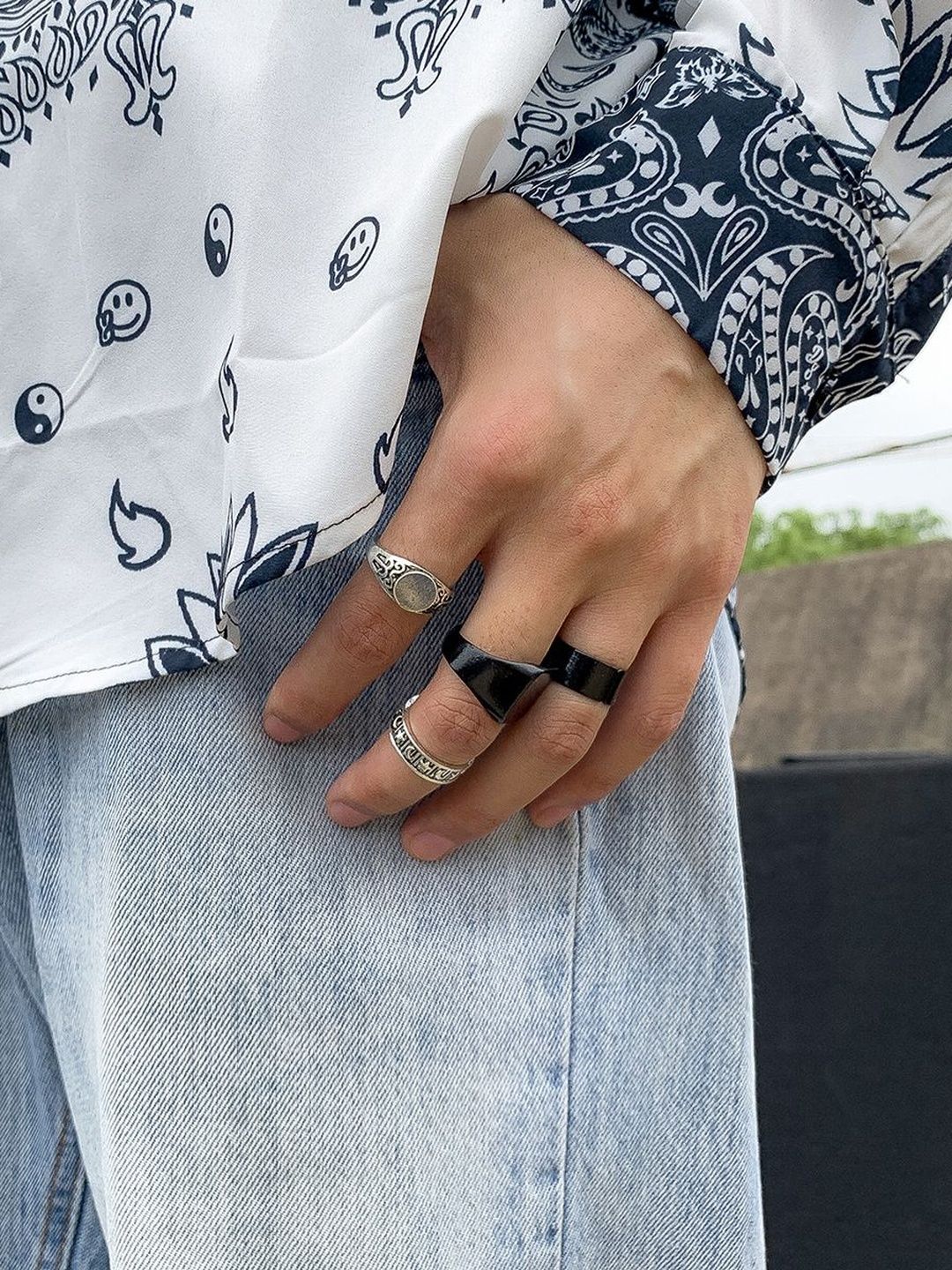 Men Set Of 4 Silver-Plated Finger Rings
