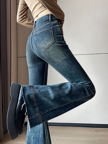 Women Flared Slash Knee Jeans