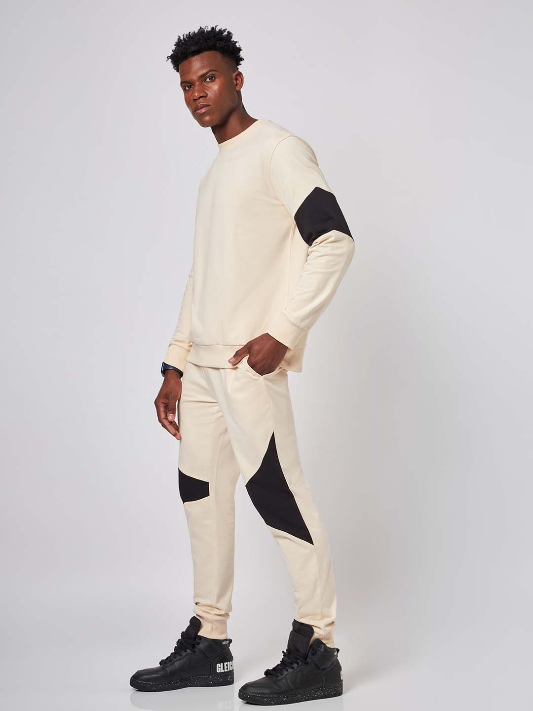 Beirut Beige And Black Patchwork Sweatshirt