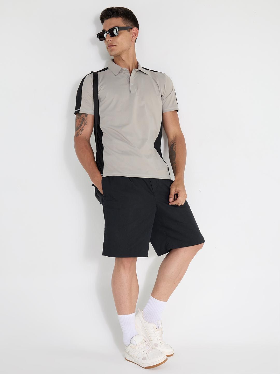 Cement Contrast Bonded Polo T-shirt
