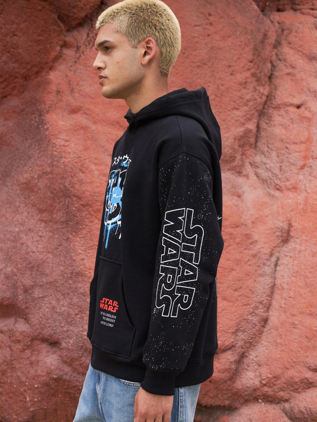 Typography Printed Hooded Cotton Pullover