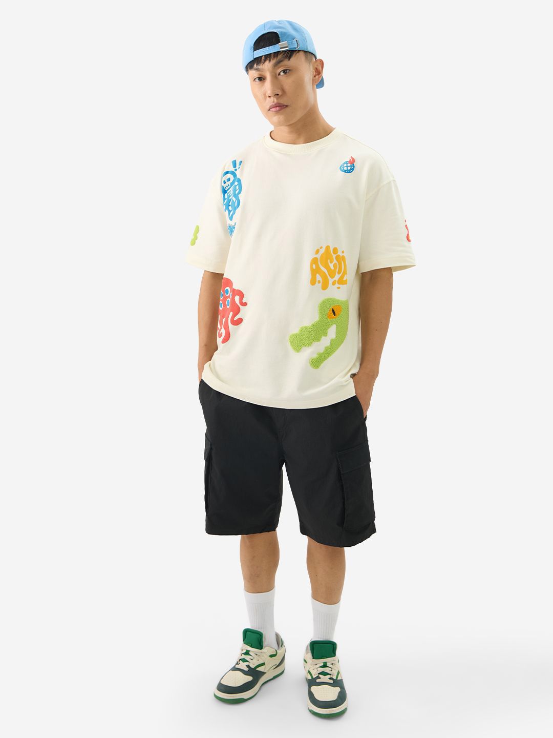Men Oversized Printed Off White T-Shirts