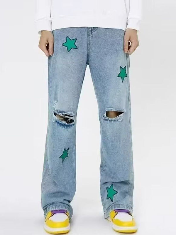 Men Regular Fit Mid-Rise Slash Knee Light Fade Printed Jeans