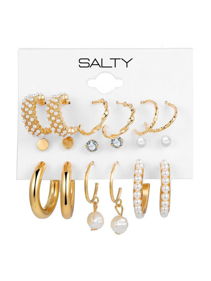 SALTY Women Set of 9 Chunky Freshwater Pearl Hoop Earrings