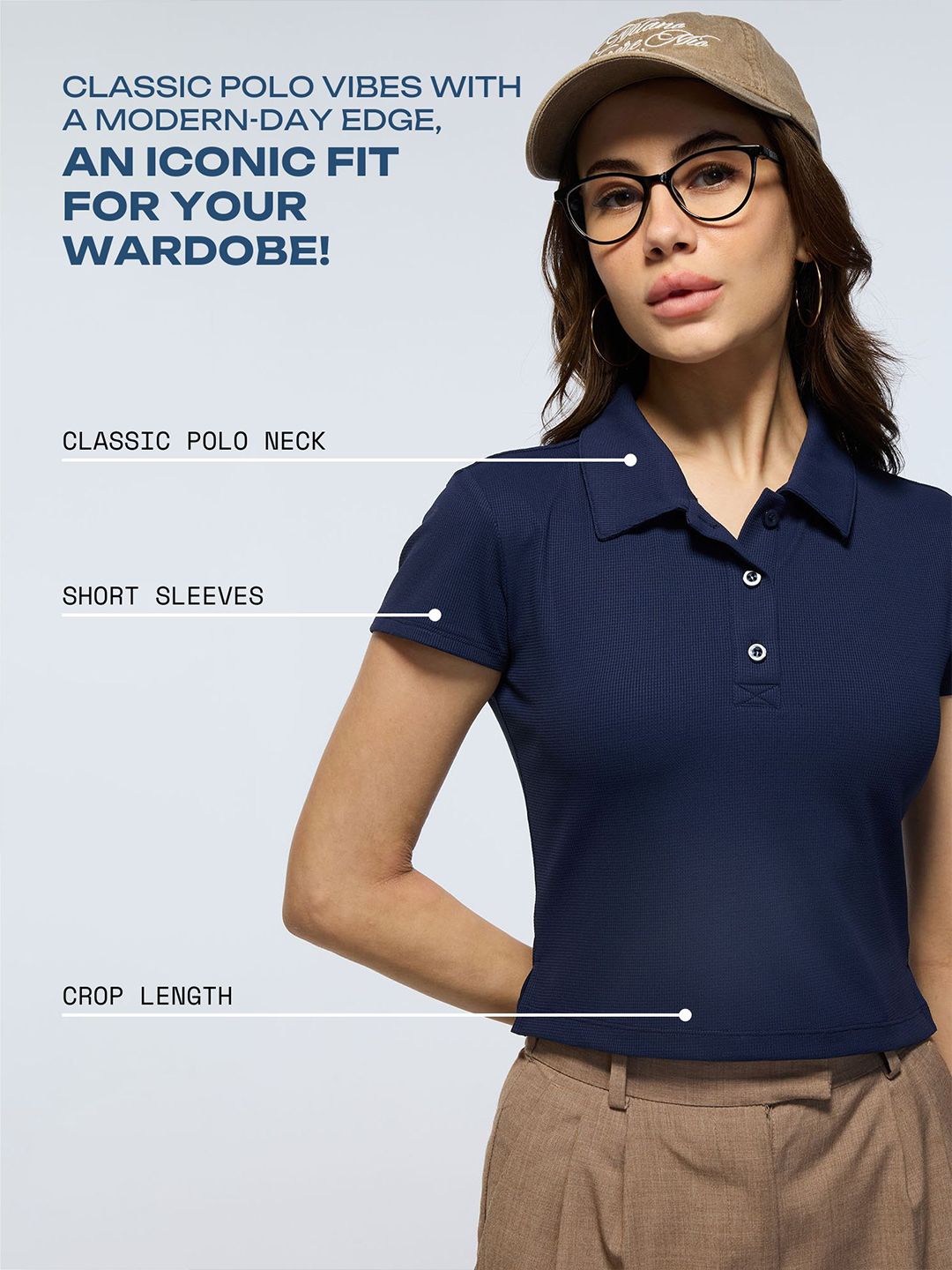 Navy Techpique Cropped Polo