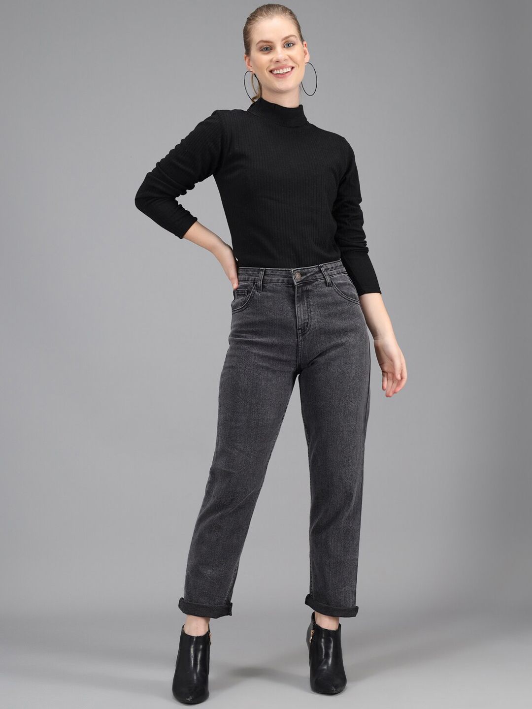 Women Charcoal Grey Slim Fit High-Rise Jeans