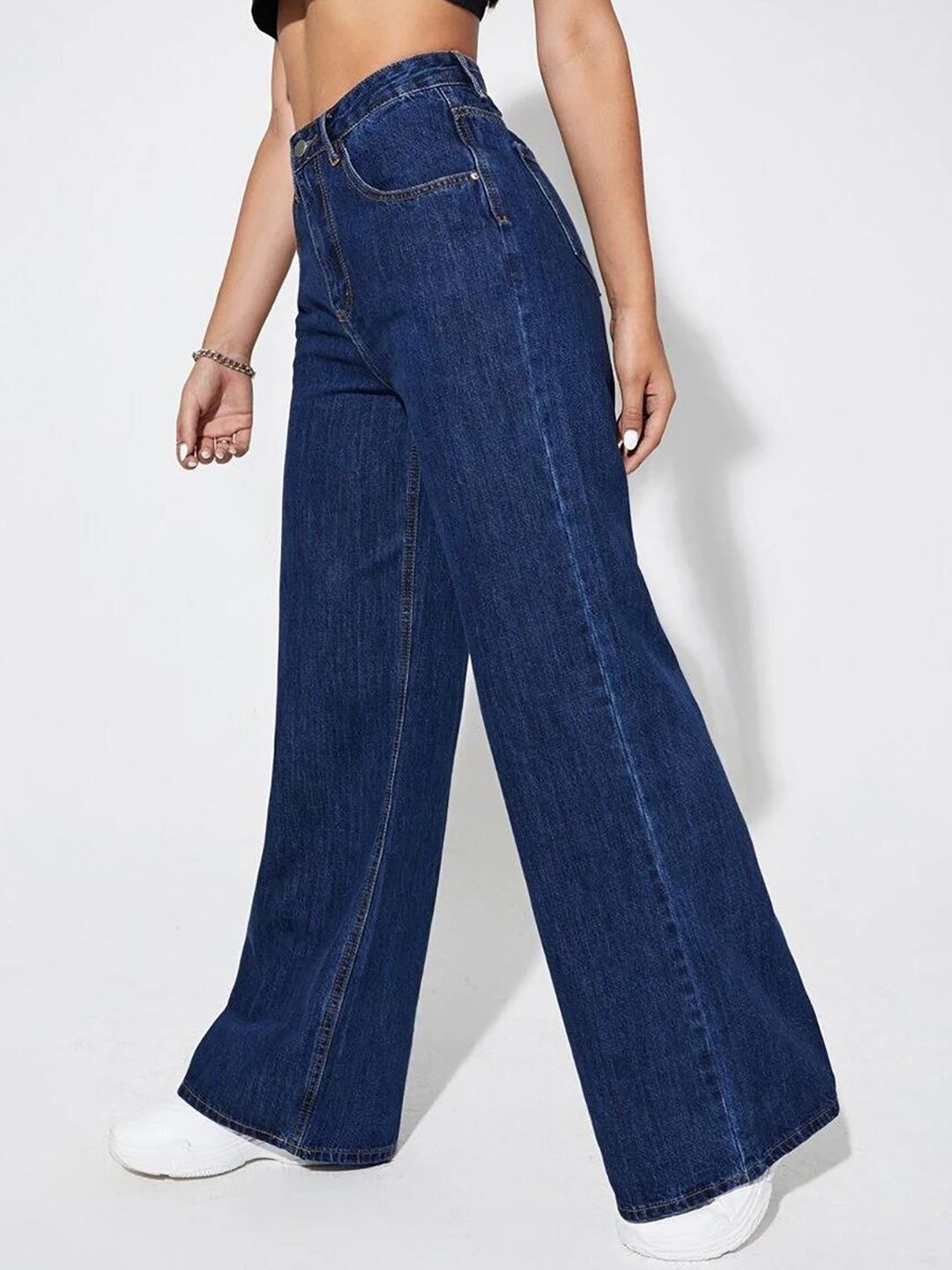 Women Jean Straight Fit High-Rise Clean Look Stretchable Cotton Jeans