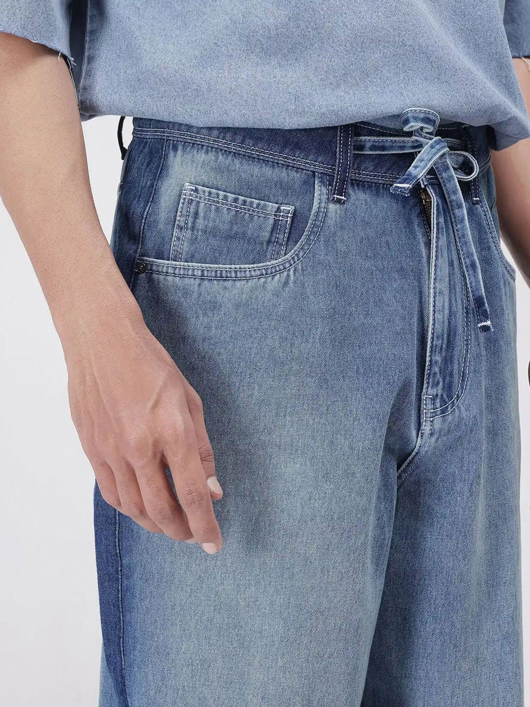 Men Comfort Light Fade Baggy Crinkle Clean Look Jeans