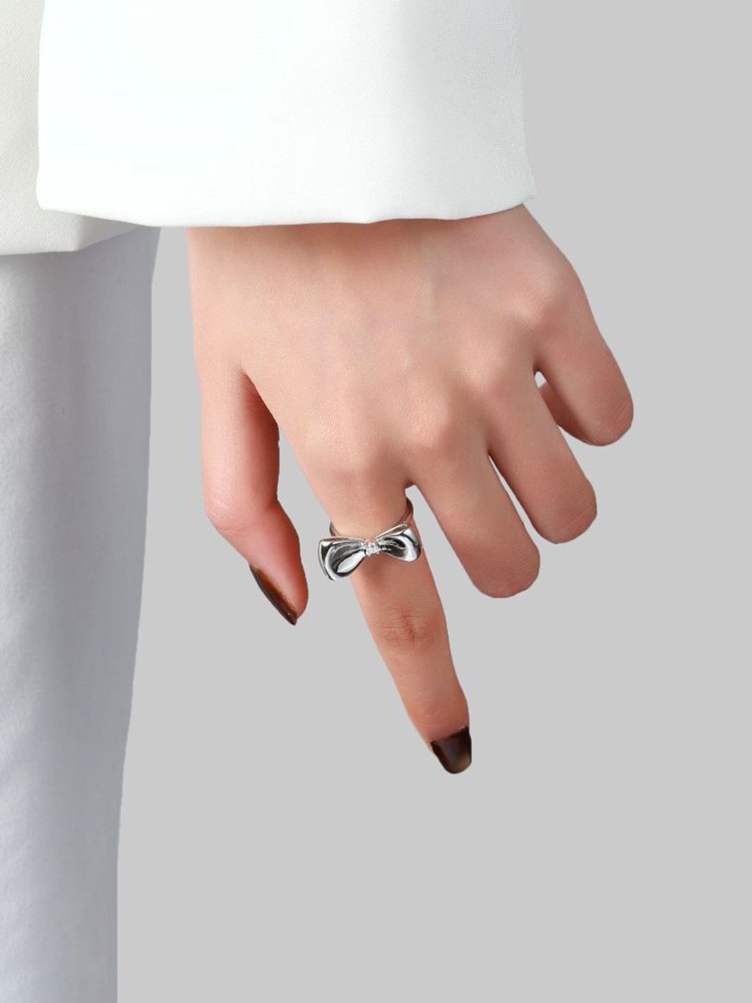 SALTY Silver-Plated Bow Studded Ring For Women & Girls Stylish Adjustable Finger Ring