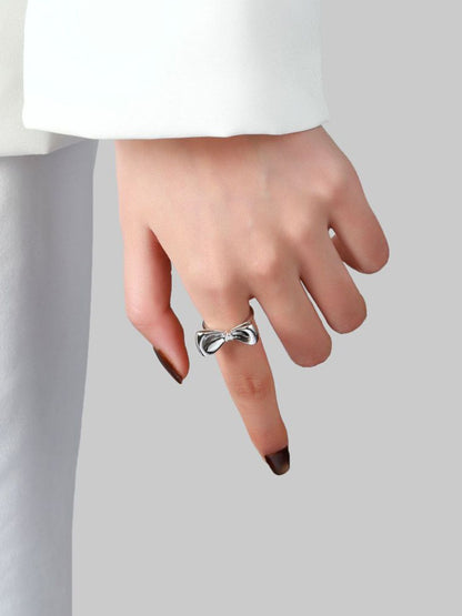 SALTY Silver-Plated Bow Studded Ring For Women & Girls Stylish Adjustable Finger Ring