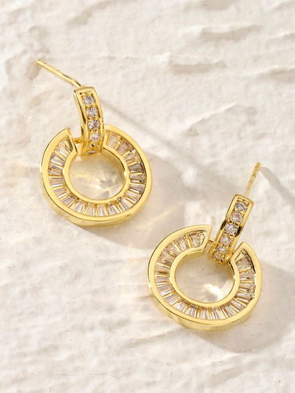 SALTY Gold-Plated Crystals Studded Contemporary Tasselled Half Hoop Earrings