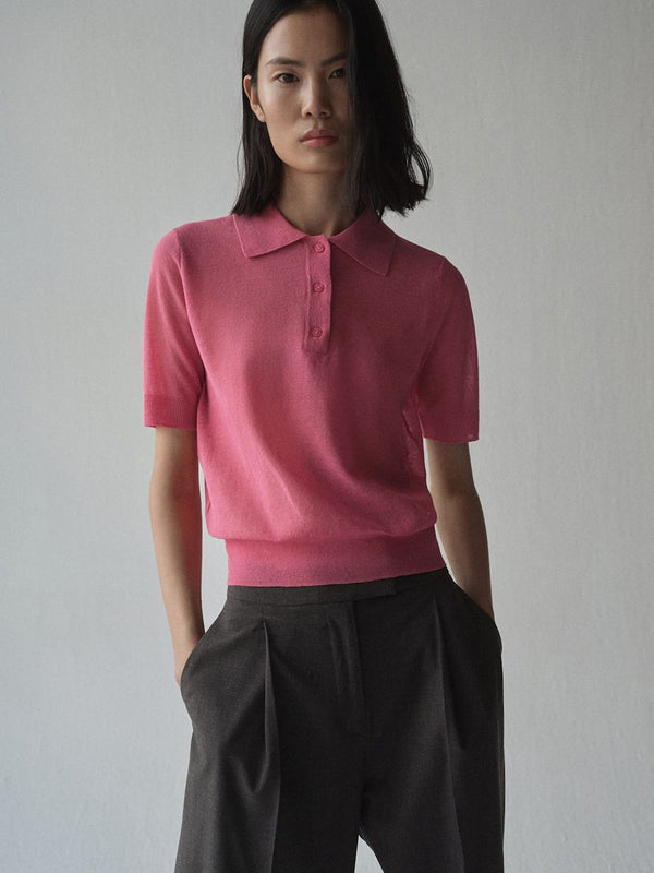 Polo Collar Cotton Linen  T-shirt