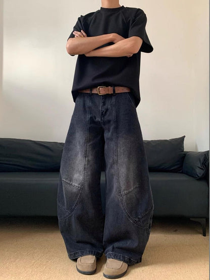 Men Wide Leg Mid-Rise Dark Fade Jeans