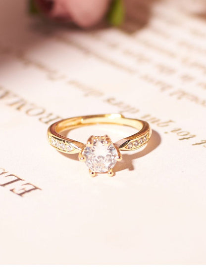 SALTY Gold-Tone Artificial Stone Studded Engagement Ring For Women & Girls