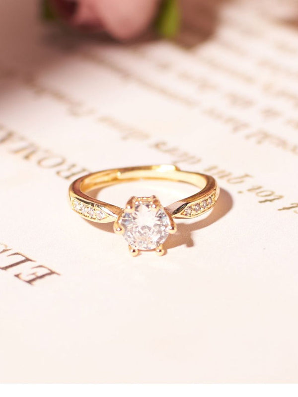 SALTY Gold-Tone Artificial Stone Studded Engagement Ring For Women & Girls